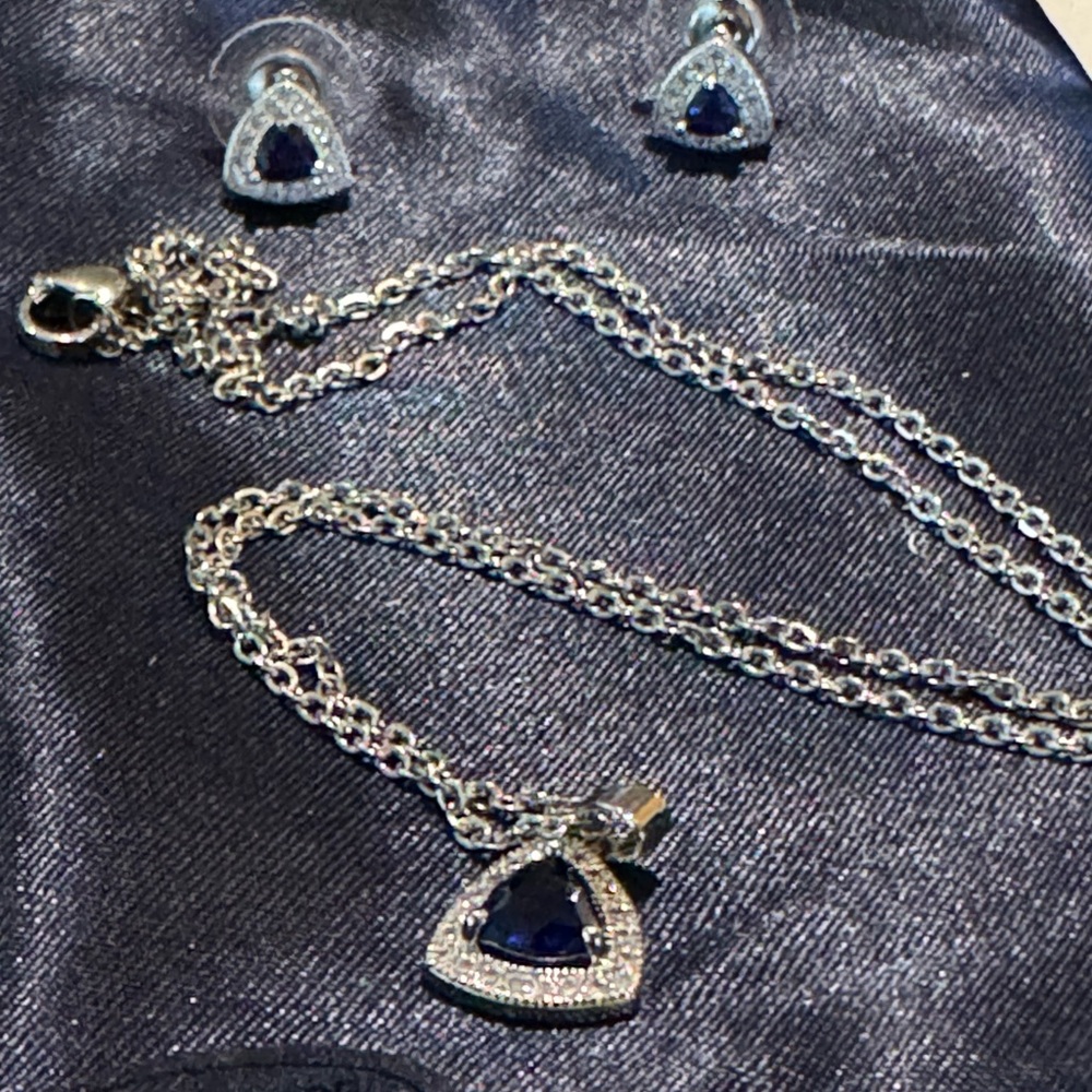 Stauer Sapphire & DiamondAura® Earrings & Necklace Set 18K Gold-Finished $590 💎